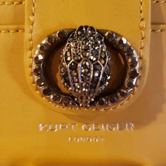 Kurt Geiger Yellow Leather Card Holder w/ Gold Eagle Emblem NIB! - Picture 4 of 8